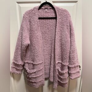 Barefoot Dreams Soft Pink Cardigan fringe ruffles boardwalk size XL
